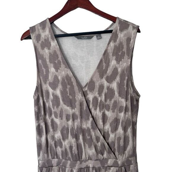 G By Giuliana Leopard Print Sleeveless Jersey Wrap Jumpsuit Beige Size Large - Picture 3 of 15